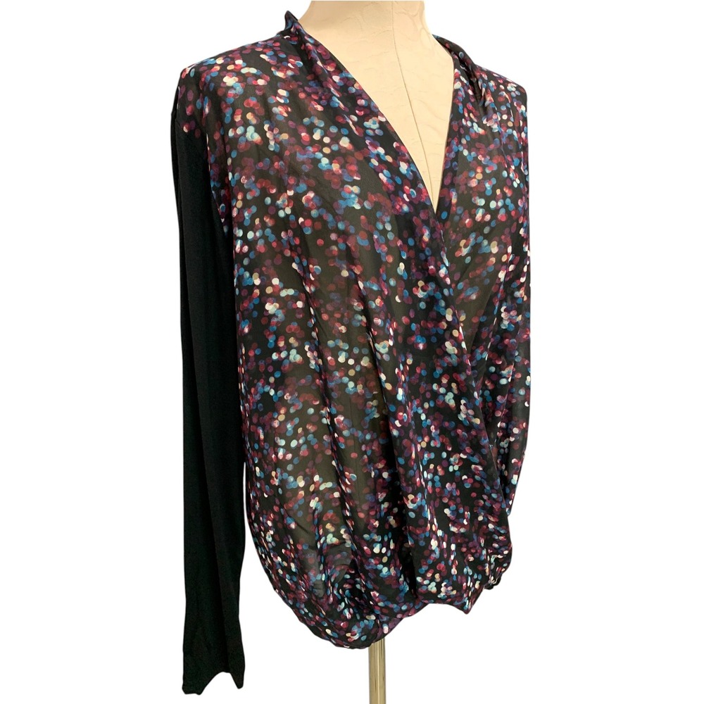 Size XL Maurices Faux Wrap Shirt Dot Pattern Soft Knit Back